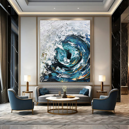 Blue Swirl Abstract Painting for Coastal Spa & Ocean - Lover’s Home Office DLZ1302