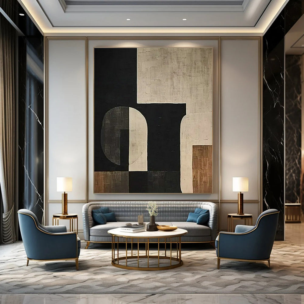 Black - Brown Geometric Abstract Art for Modernist Home Living Room & Architectural Design Studio DLZ1749