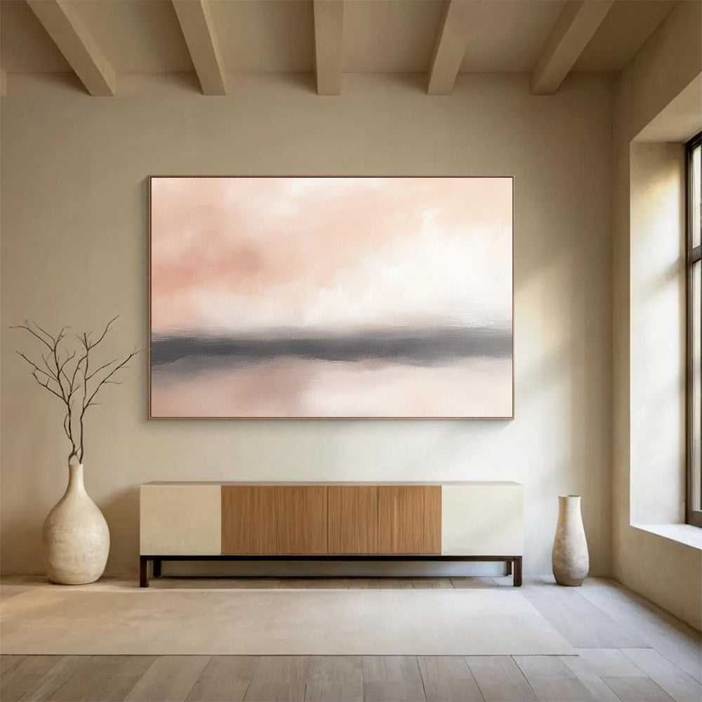 Soft Pink Horizon Abstract Art for Romantic Bedroom & Cozy Lounge SC360