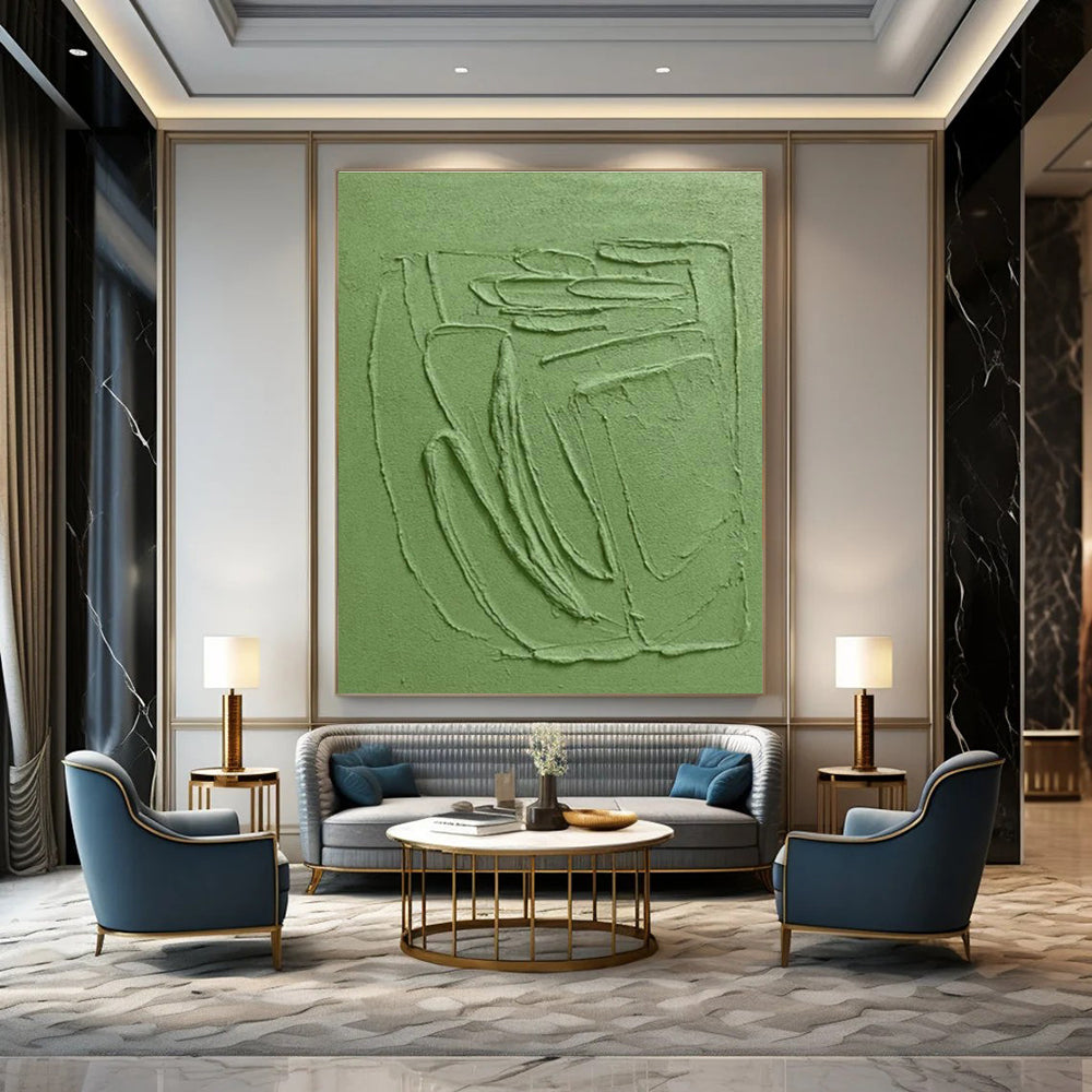 Green Relief Abstract Art for Minimalist Home Office & Calm Reading Nooks DLZ0290