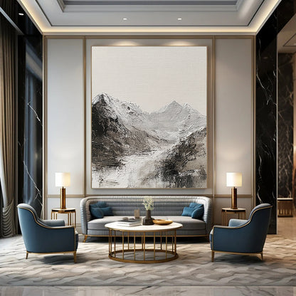 Monochromatic Mountain Landscape for Rustic Cabin & Black - and - White Themed Study STSC642