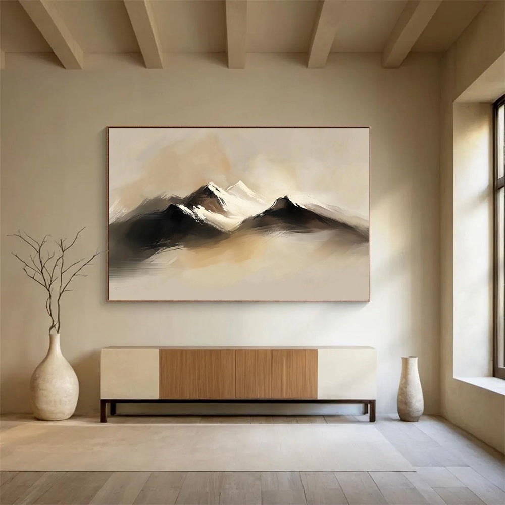 Misty Mountain Landscape Art for Minimalist Home Office & Serene Bedroom SC301