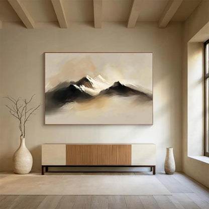 Misty Mountain Landscape Art for Minimalist Home Office & Serene Bedroom SC301