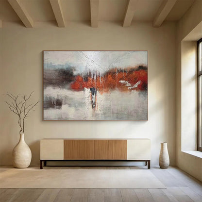 Gray - Orange Abstract Landscape for Minimalist Living Room Corners DLZ2683