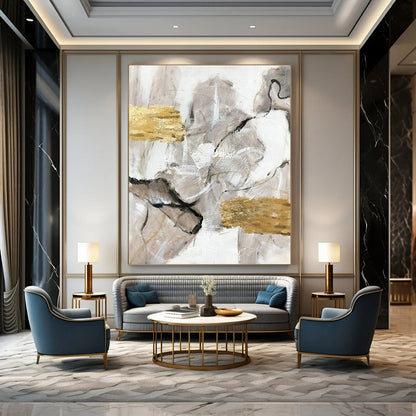 Gray - Gold Abstract Painting for Luxury Hotel Lobby & Art Deco Penthouse DLZ1308