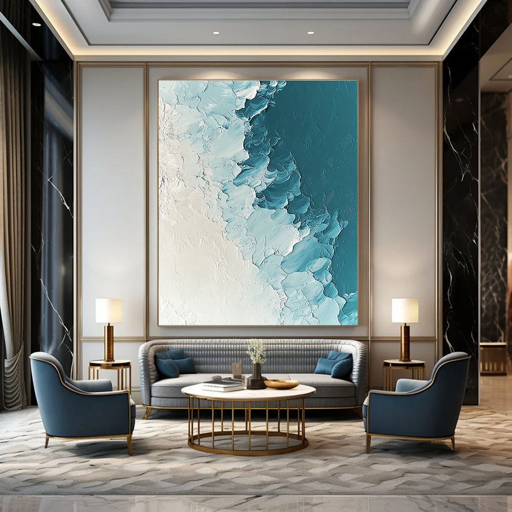 Blue and White Textured Abstract for Coastal Bedroom & Minimalist Art Gallery STSC311