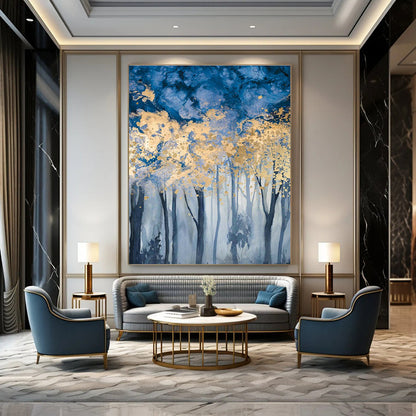 Golden - Blue Forest Art for Luxury Ski Lodge & Asian - Inspired Tea House DLZ0943