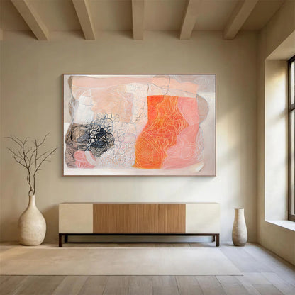 Pink - Orange Line Abstract Art for Cozy Reading Nooks DLZ2436