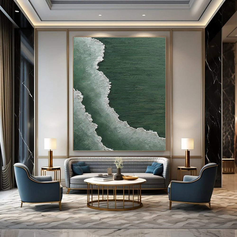 Green and White Wave Art for Coastal Home & Nature - Inspired Spa DLZ2201