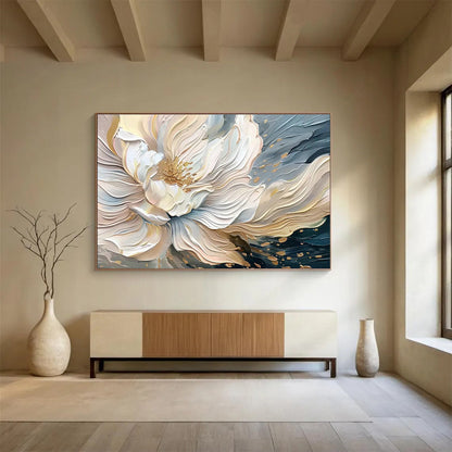 Gold - Accented White Flower Relief Art for Luxe Bedroom Retreats DLZ3087