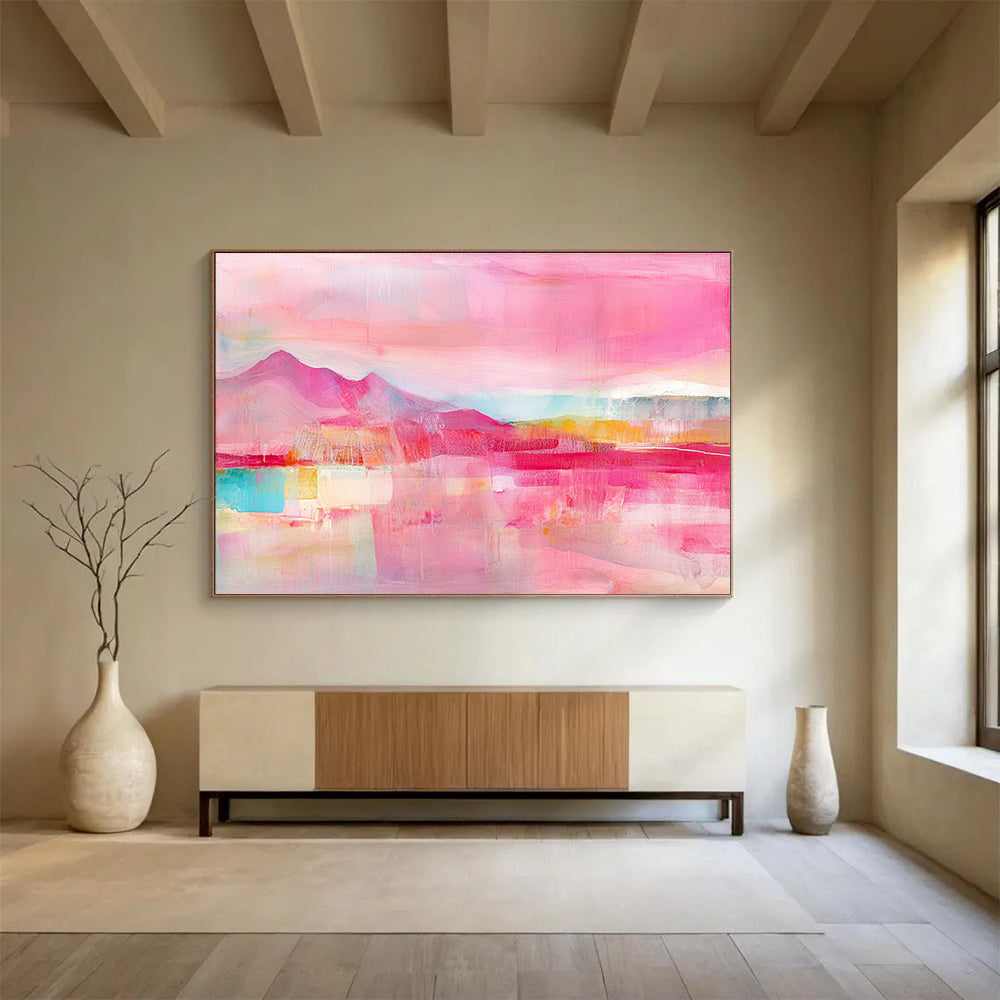 Pink Landscape Abstract Art for Romantic Bedroom & Girls' Café SC344