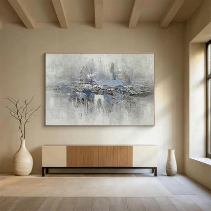Grey - Blue Lakeside Landscape Art for Serene Living Room DLZ2733