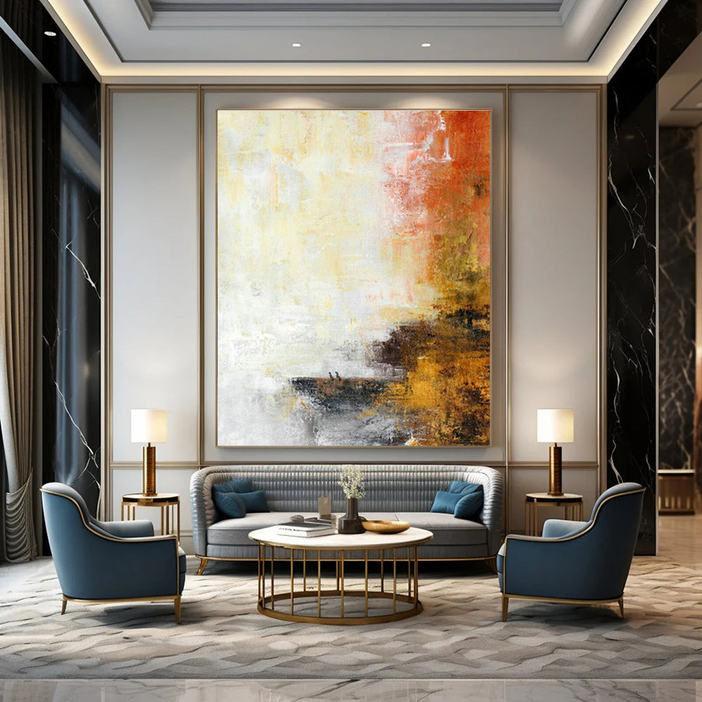 Yellow - Orange Abstract Art for Modern Café Communal Tables DLZ0066