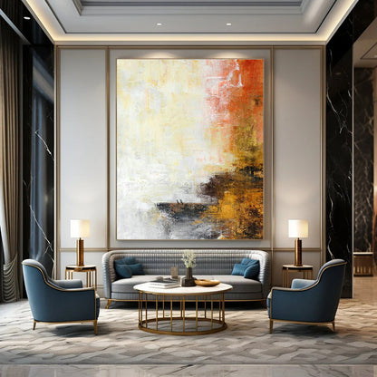 Yellow - Orange Abstract Art for Modern Café Communal Tables DLZ0066