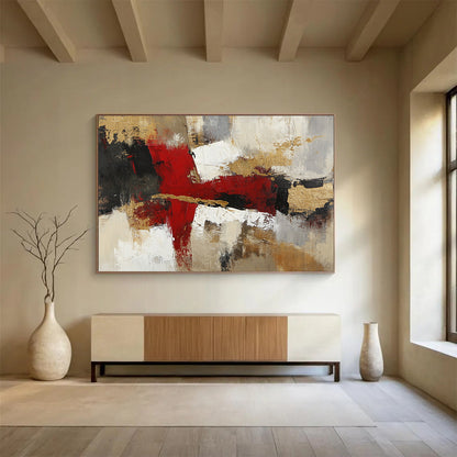 Bold Red and Gold Abstract Art for Luxury Hotel Lobby & Elegant Home Office SC381