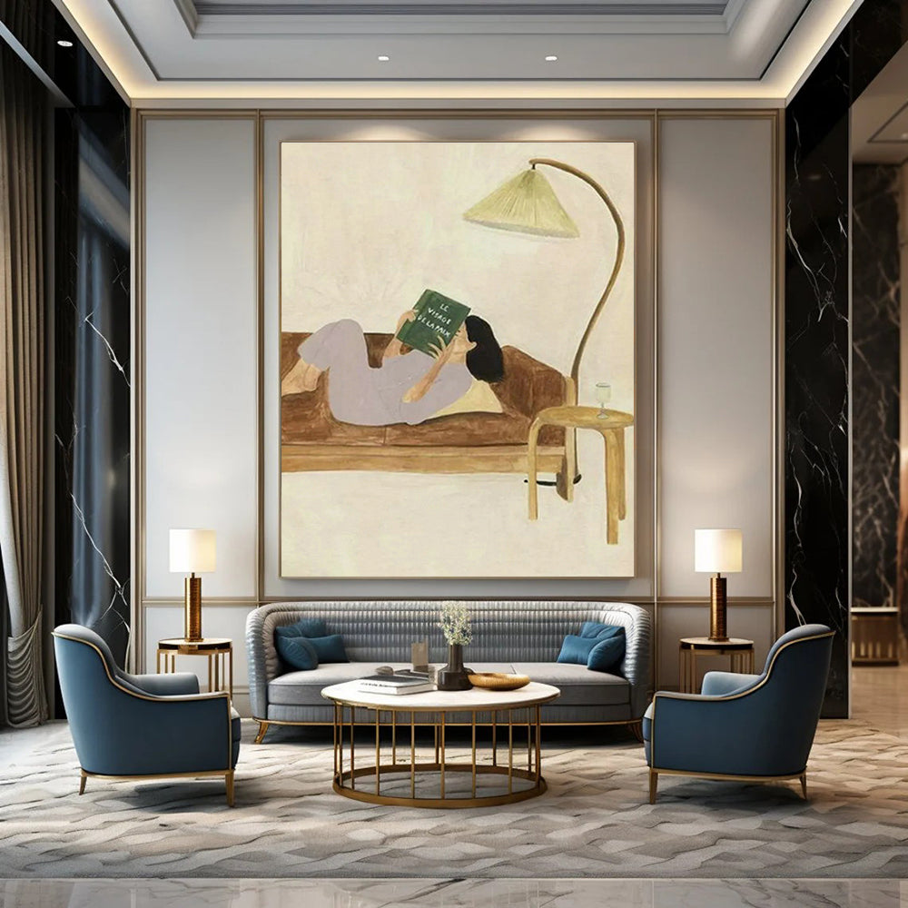 Cozy Reading Moment Art for Bohemian Living Room & Bookstore Café DLZ0910