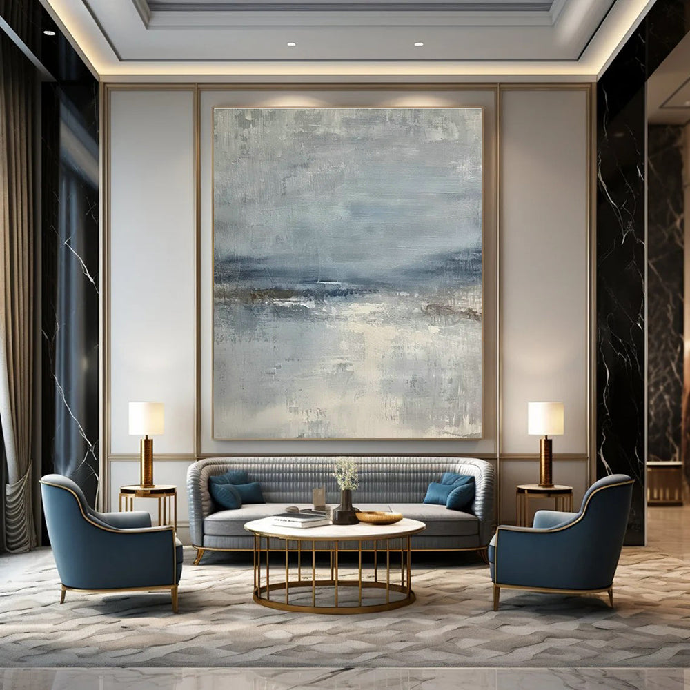 Blue - Gray Textured Abstract Art for Coastal Home Beach Cottage & Mindfulness Meditation Space DLZ1747