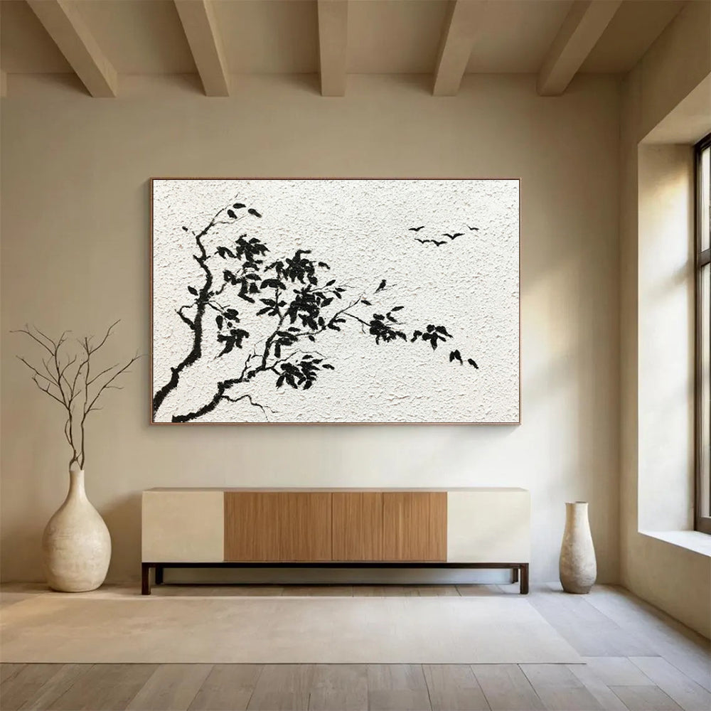 Ink - Wash Tree and Birds Art for Zen - Inspired Meditation Corner DLZ2835