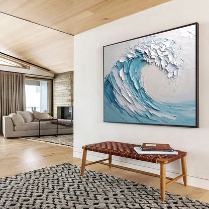 Textured Blue - White Wave Art for Coastal Restaurant & Nautical - Themed Home SC002