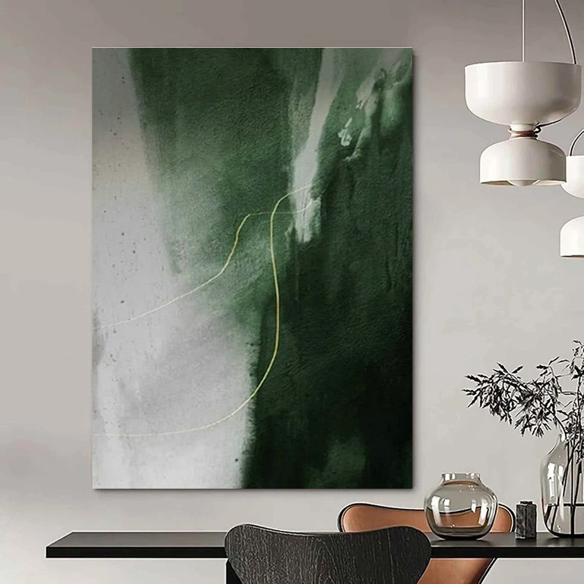 Green - Gray Abstract Line Art for Minimalist Art Gallery & Zen Garden Pavilion DLZ1494