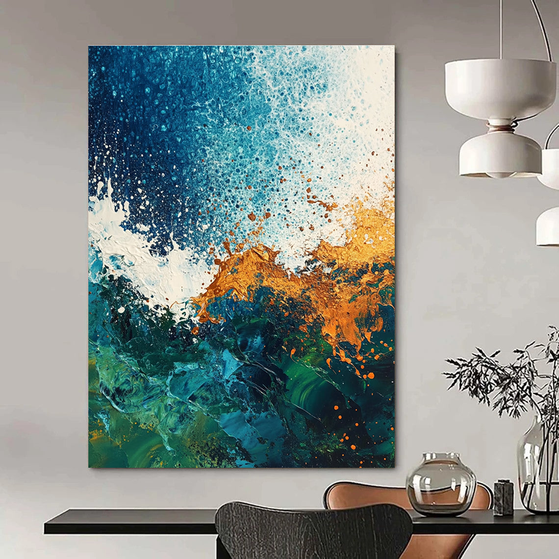Blue and Gold Ocean Abstract for Luxury Beach House & Upscale Spa STSC324