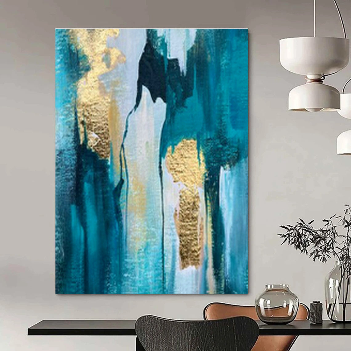 Blue - Gold Abstract Art for High - End Spa & Luxury Home Office DLZ1904