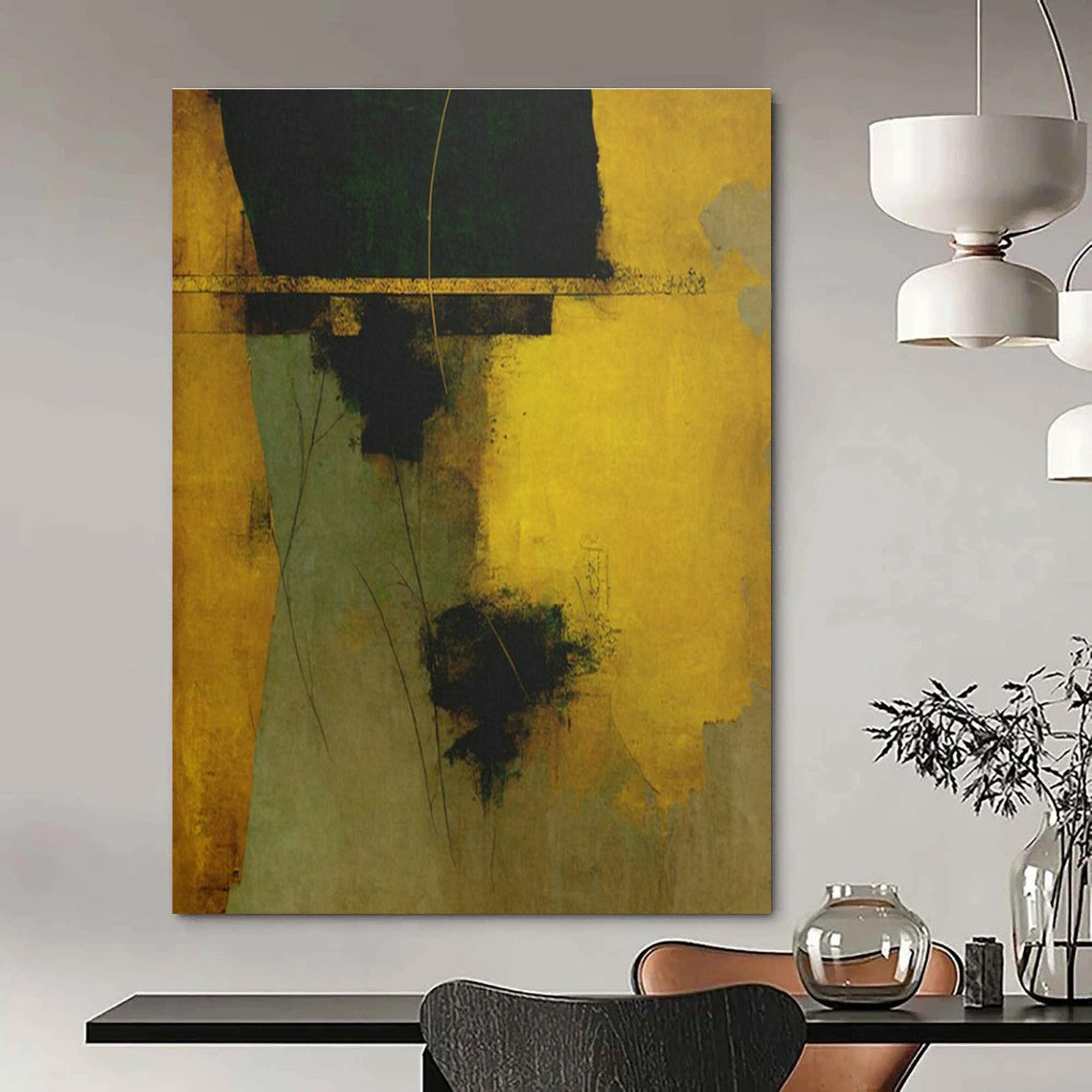 Gold - Green Abstract Art for Luxury Hotel Suite & Art Deco Bedroom DLZ1634