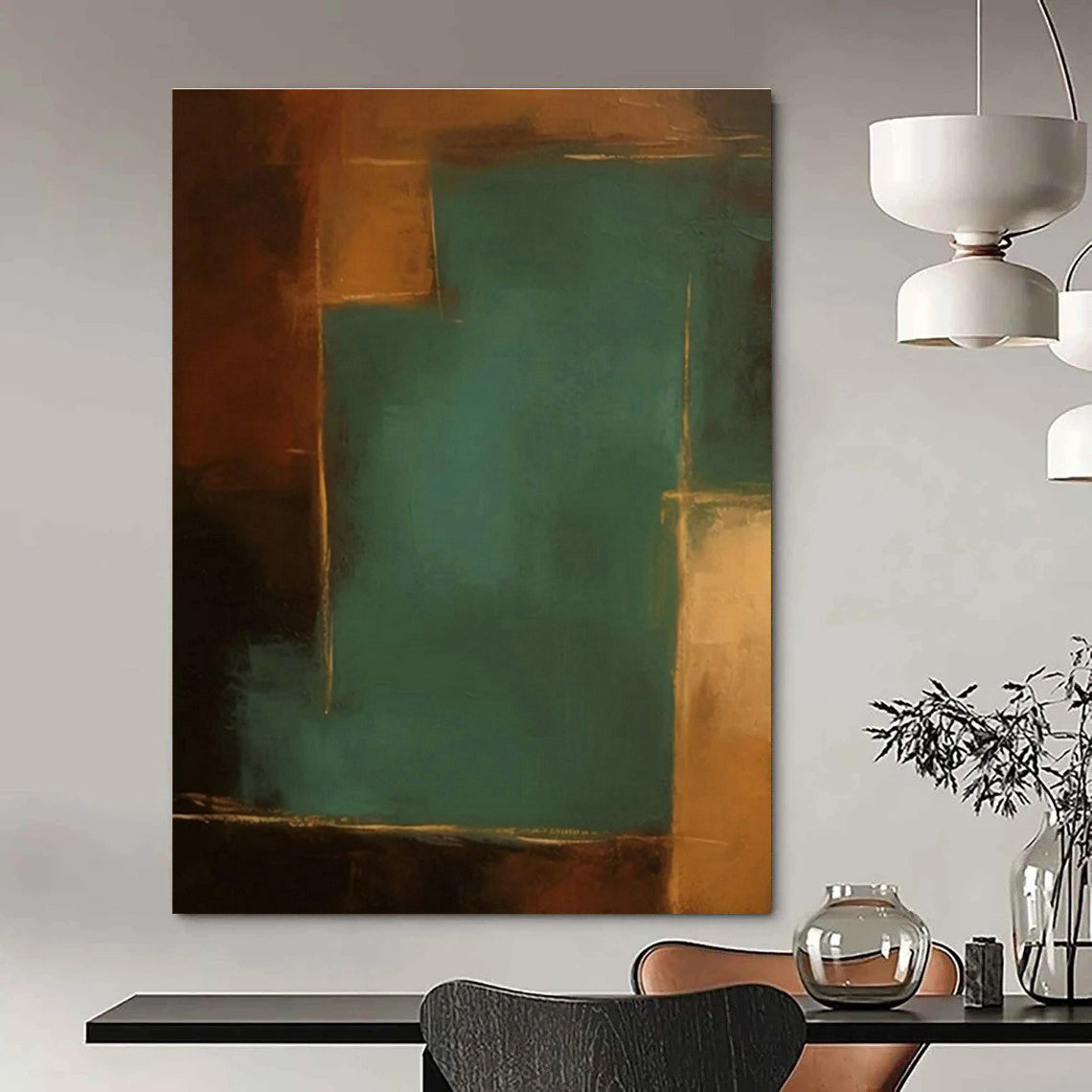 Teal Accent Abstract Art for Contemporary Bedroom & Art Gallery Nook DLZ1442