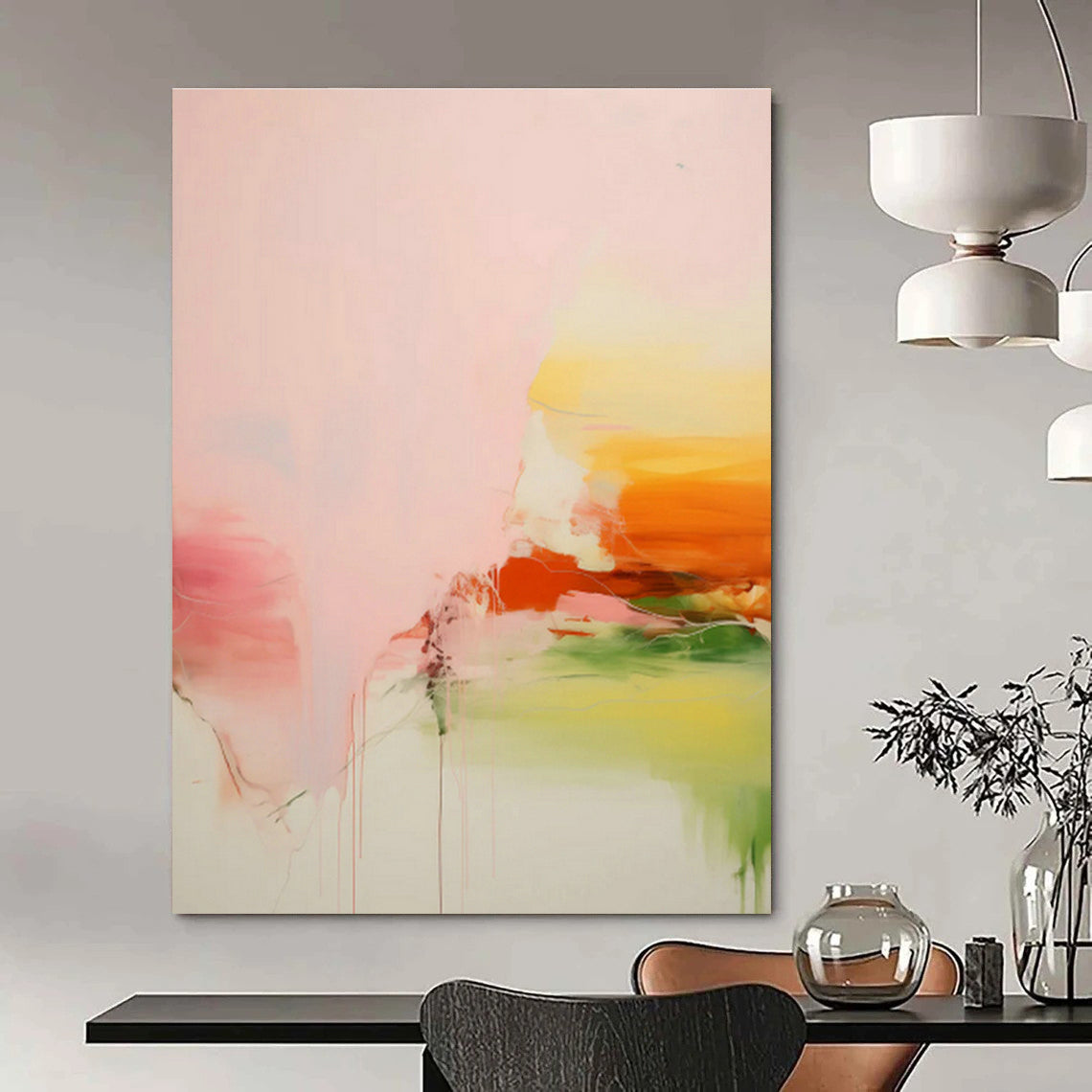 Pink - Orange Abstract Art for Bohemian Living Room & Summer Beach House DLZ0998