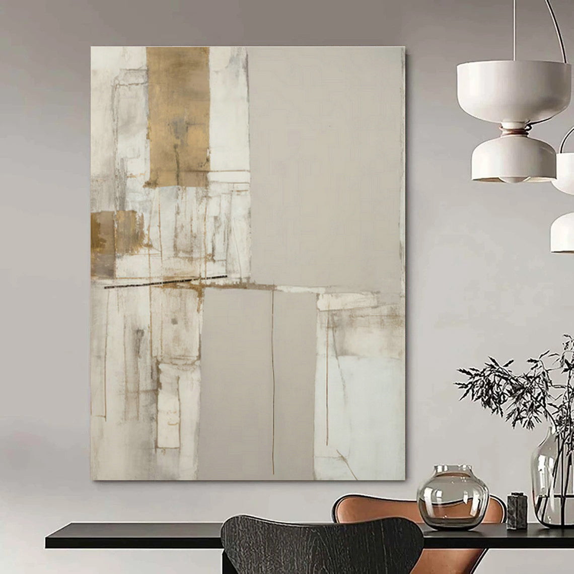 Light Grey - Gold Abstract Art for Spa Retreat & Minimalist Nursery DLZ1325