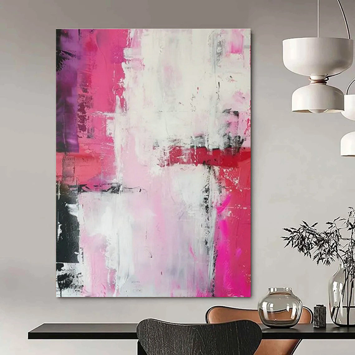Pink - White - Black Abstract Art for Girly Bedroom & Art Café DLZ1696