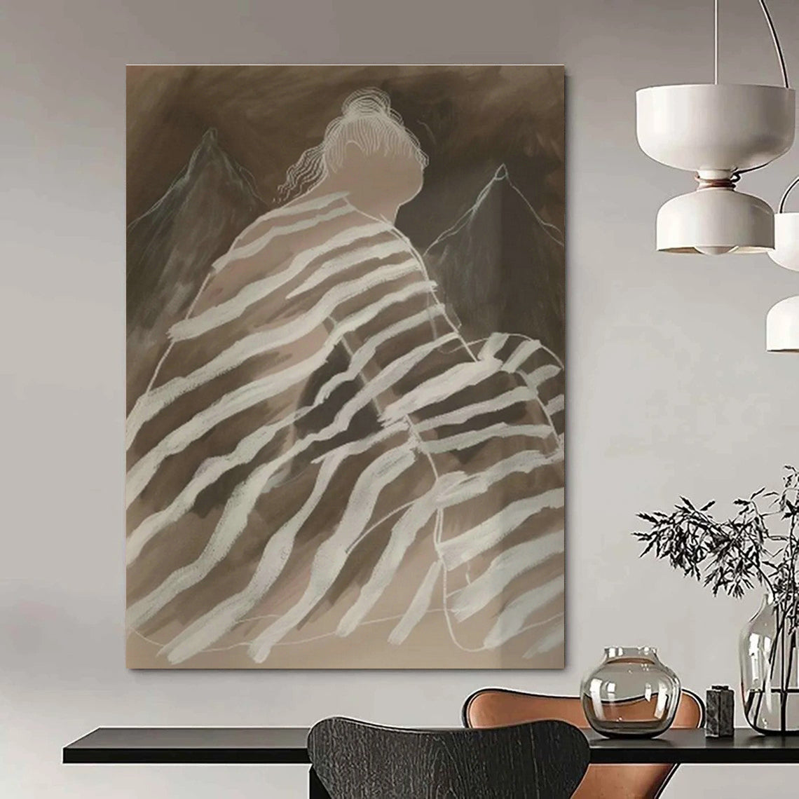 Striped - Cloth Figure with Mountains Art for Mountain Lodge & Spiritual Retreat DLZ0685