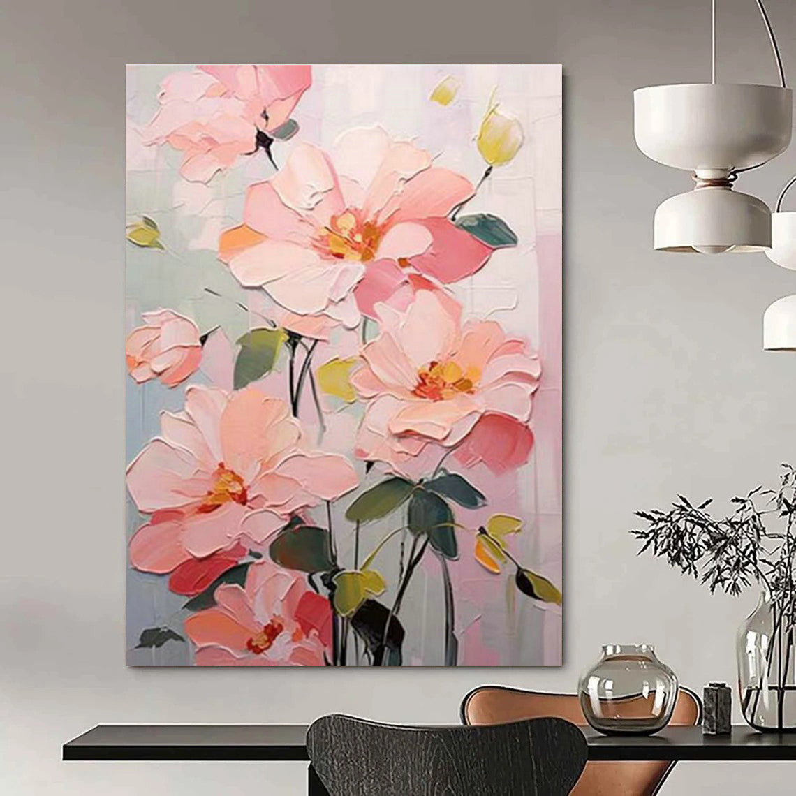 Pink Floral Painting for Bedroom & Entryway DLZ0353
