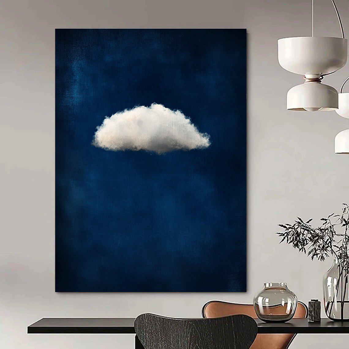 Single White Cloud on Blue 1 Art for Minimalist Nursery & Serene Home Library STSC1403
