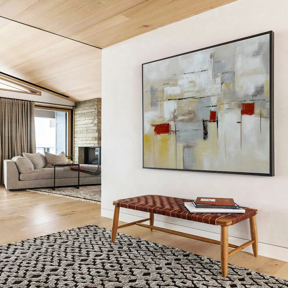 Gray - White - Red Abstract Art for Modern Corporate Meeting Rooms DLZ3134