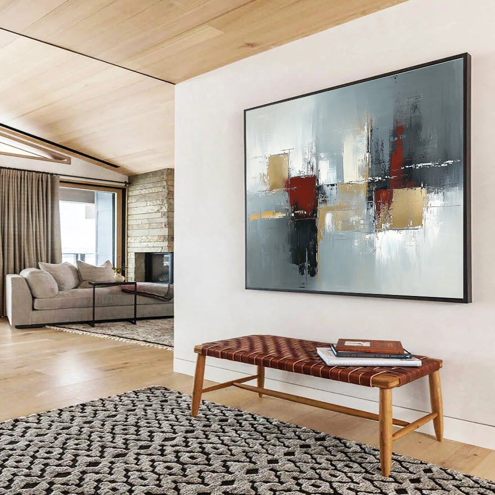 Gray - Toned Geometric Abstract Art for Industrial - Chic Loft & Modern Corporate Reception SC244