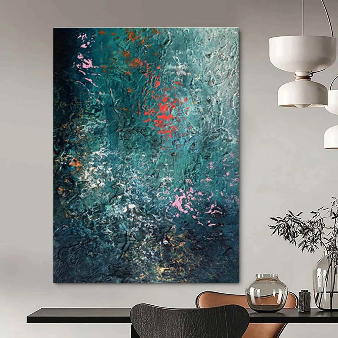 Blue - Green - Pink Abstract Art for Bohemian - Style Home Living Room Accent Walls DLZ0001