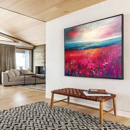 Vibrant Red Field Landscape Art for Nautical - Themed Restaurant & Coastal Home SC314