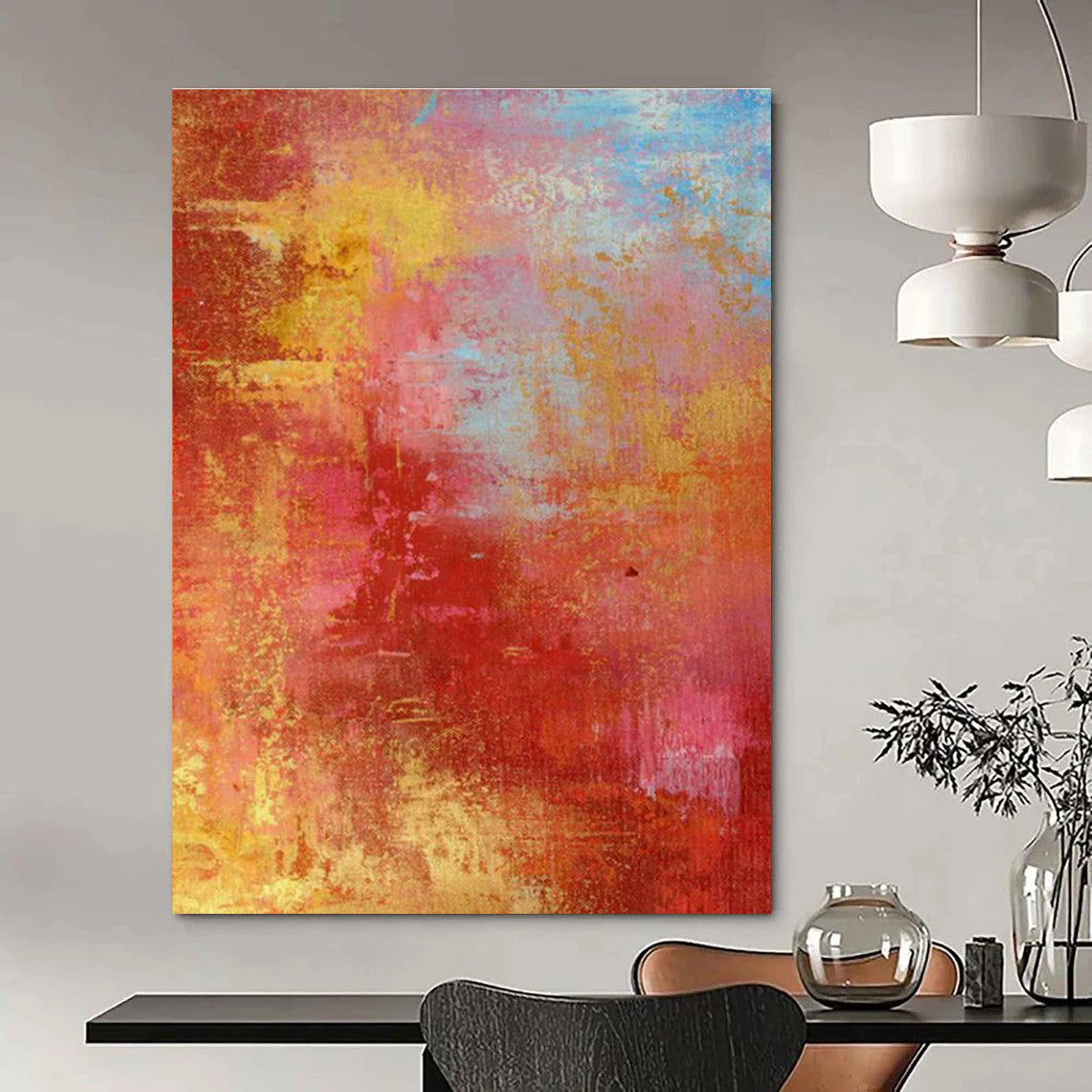 Red - Yellow Abstract Art for Contemporary Living Room Accent Walls DLZ0021