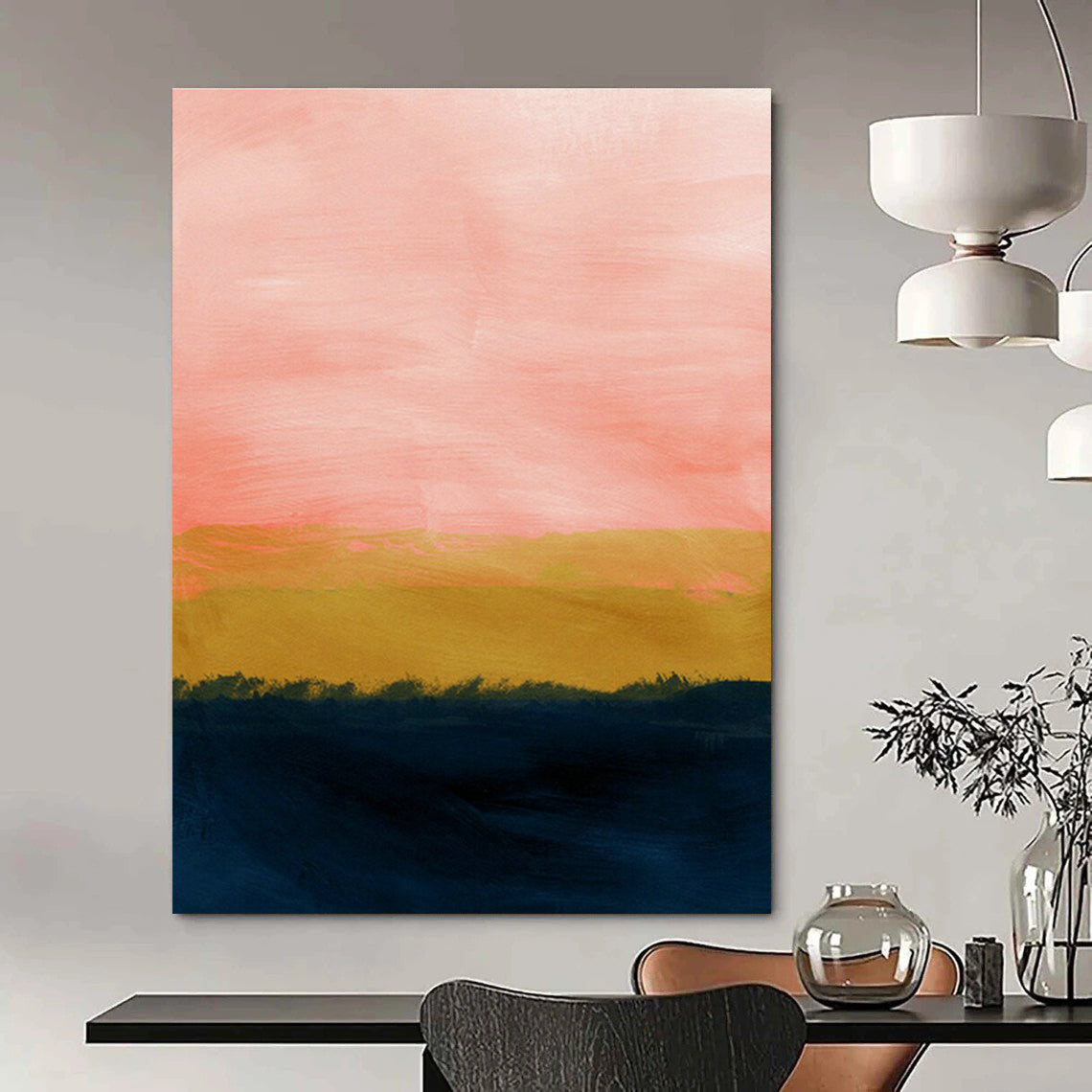 Pink - Yellow Sunset Abstract Art for Beach House & Bohemian Living Room DLZ0675