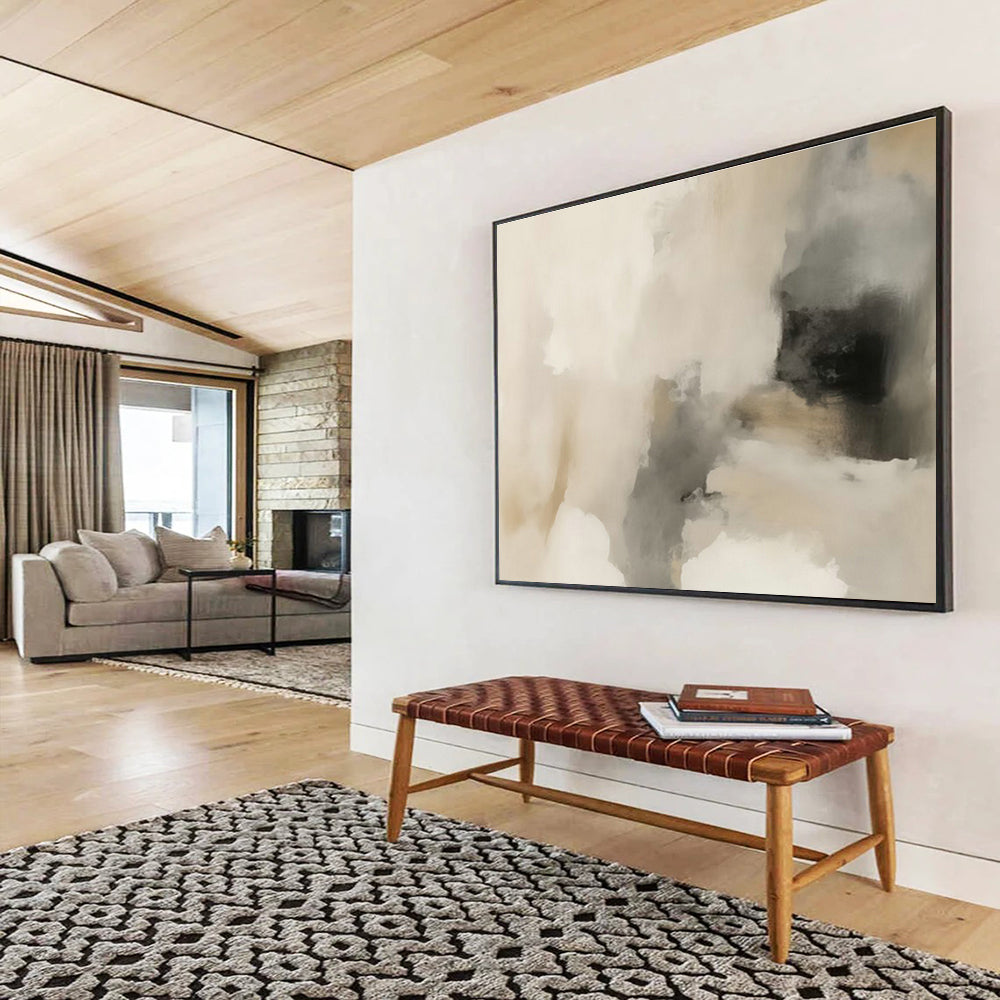 Soft Beige - Gray Abstract Art for Minimalist Bedroom Accents DLZ2623