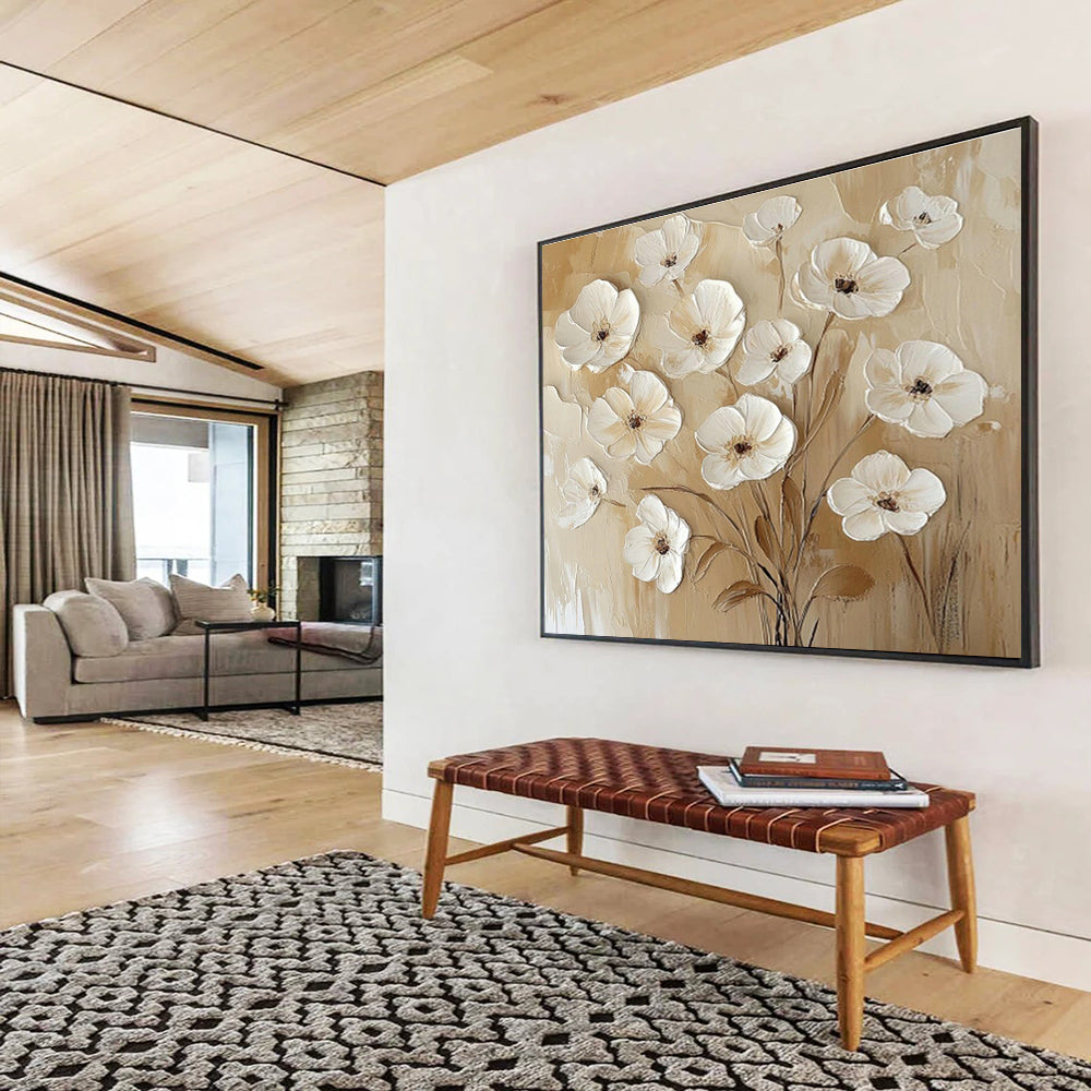 3D Textured Floral Oil Painting for Living Room Elegant Decor DLZ2693