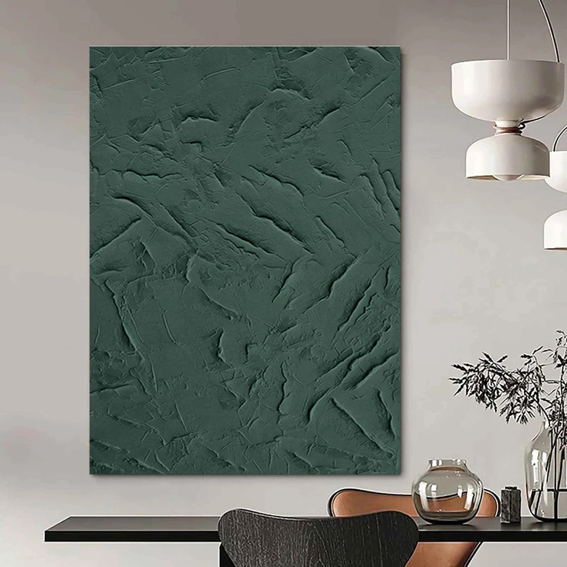 Deep Green Textured Art for Rustic Cabin & Spa Lounge DLZ0670