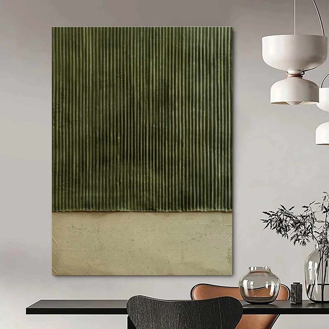 Green - Brown Vertical Lines Art for Bedroom & Office DLZ0329