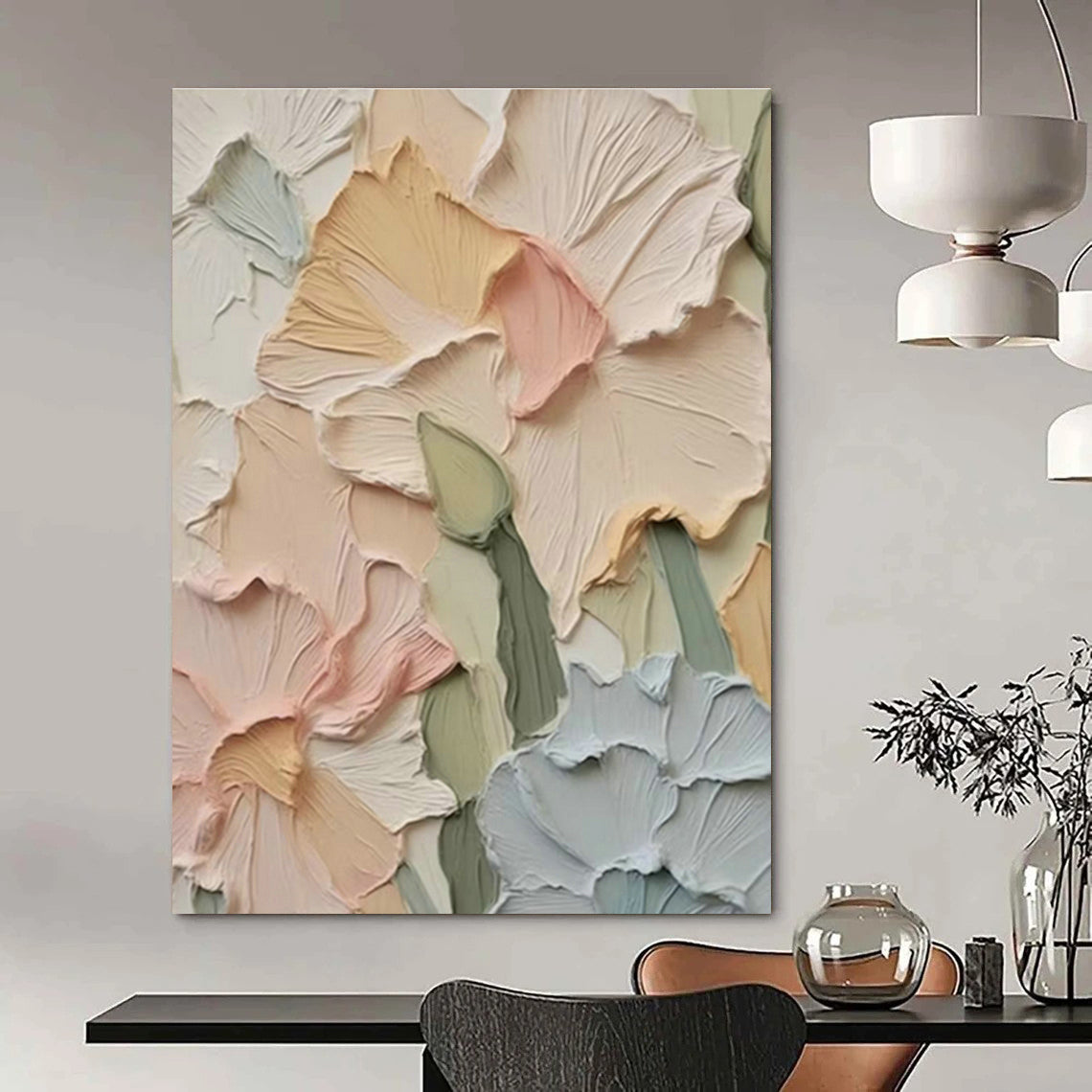 Textured Pastel Flower Art for Bohemian Bedroom & Garden - Themed Café DLZ1400