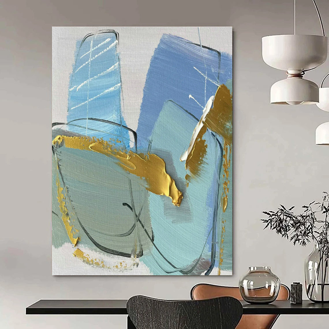 Blue - Gold Abstract Art for Coastal Villa & Art - Forward Bar DLZ0809