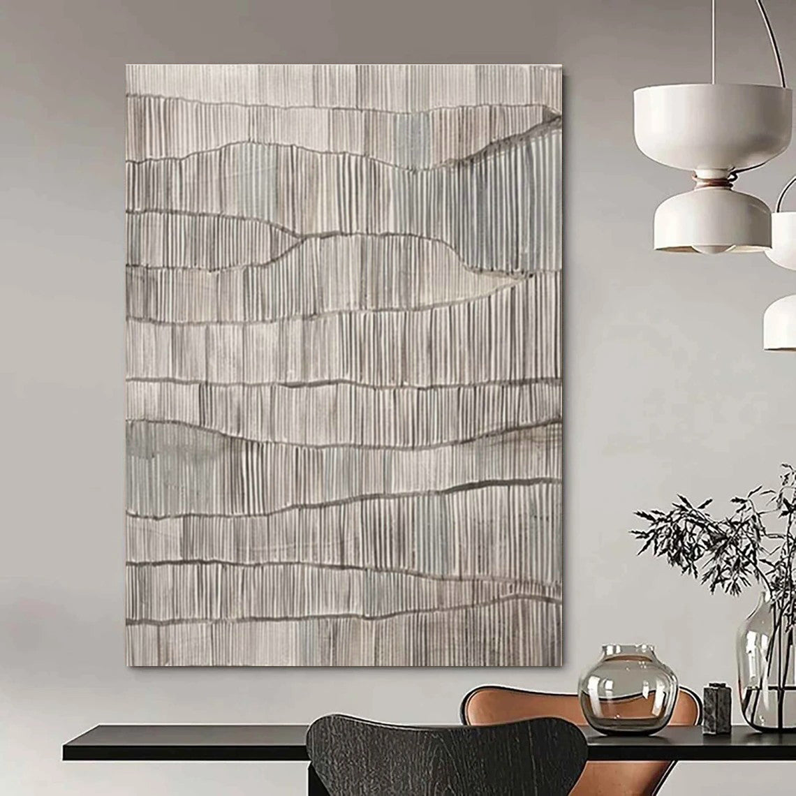 Gray and White Textured Abstract Art for Industrial Loft & Contemporary Home Hallway DLZ1595