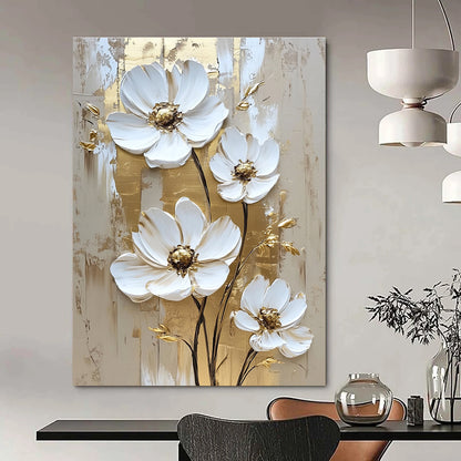 Gold - Accented White Flowers for Opulent Bedroom & Luxury Hotel Suite STSC510