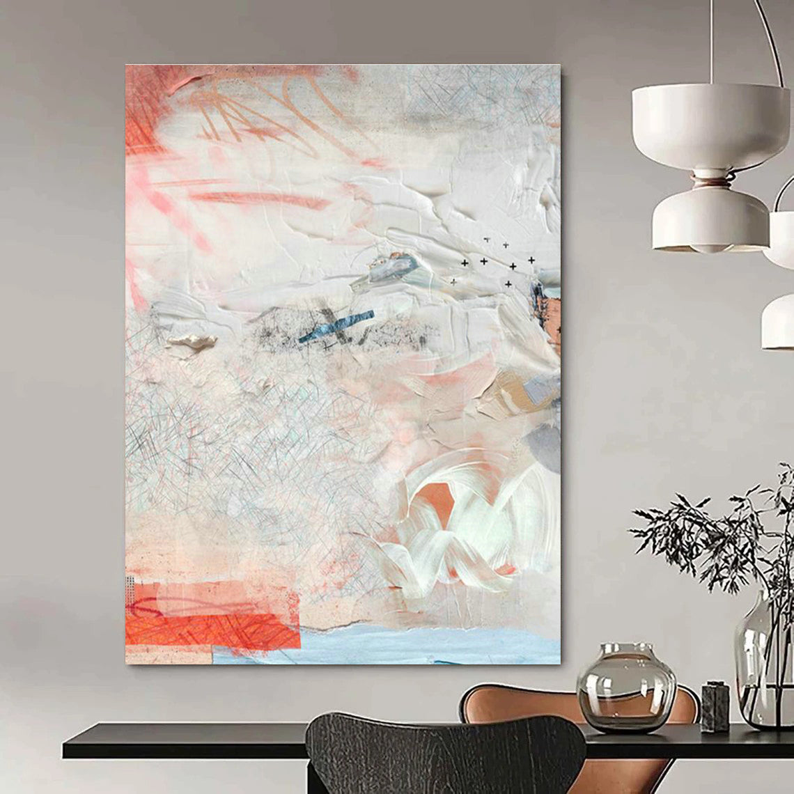 Pink - White Abstract Art for Minimalist Home Entryways DLZ0157