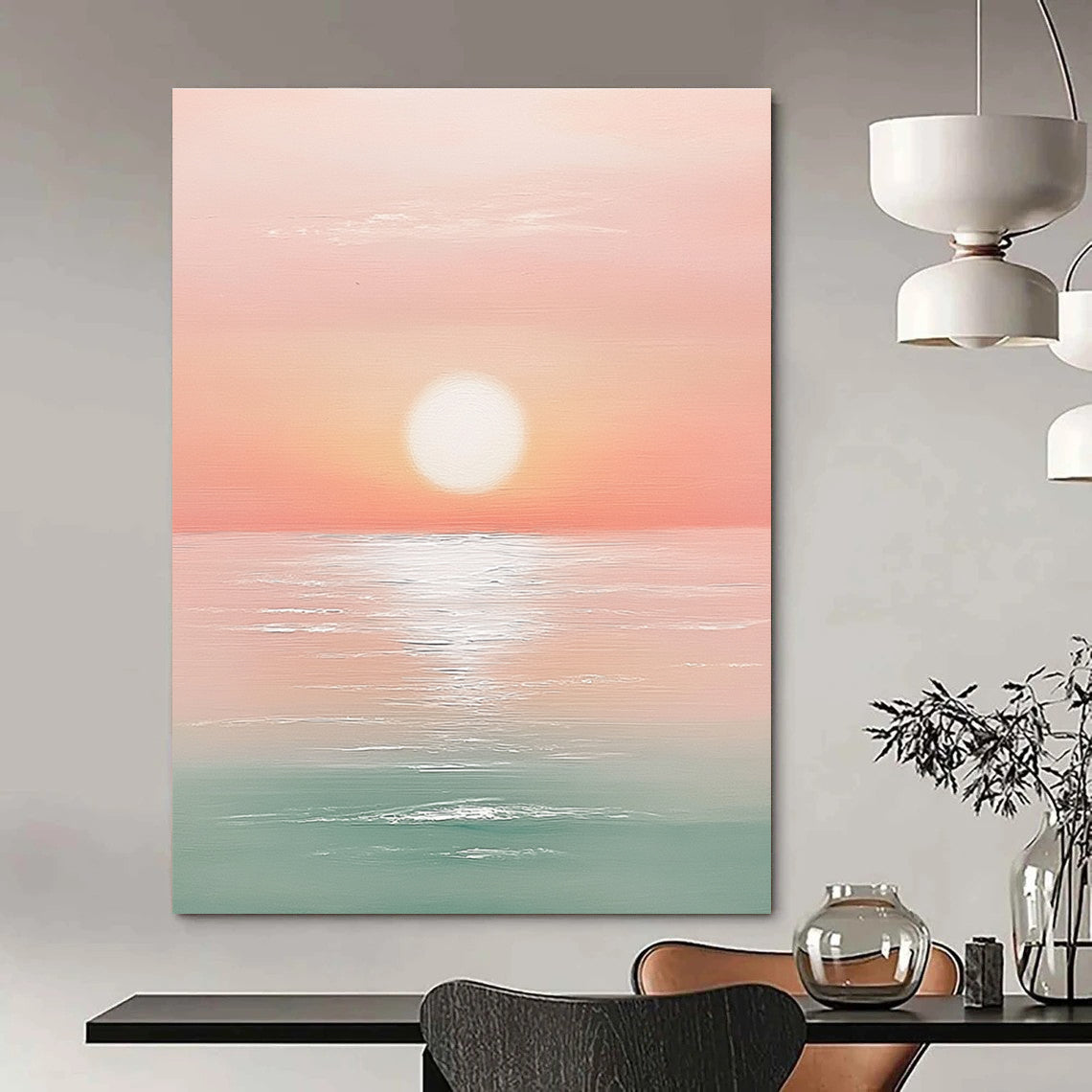 Pink Sunset Sea  Art for Bohemian - Style Café & Dreamy Home Balcony STSC1425